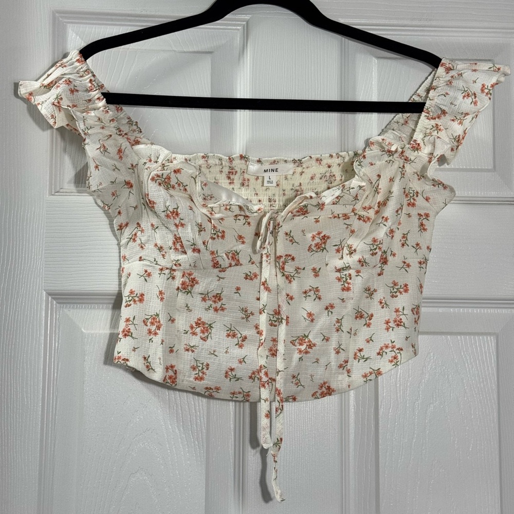Blu Pepper Floral Milkmaid Crop Top Tie Front Cottagecore L - Picture 4 of 9